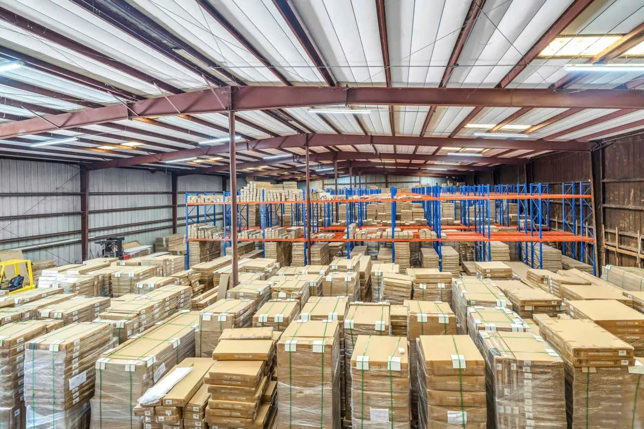 Racks of cabinet cartons standing in the United States warehouse